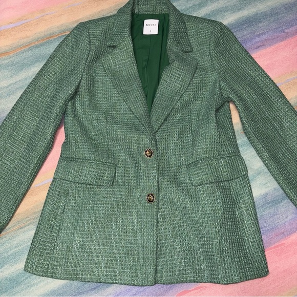 TRENDS BLAZER MOTF PREMIUM TWEED VISCOSE-BLEND BLAZER GREEN Size S - Picture 4 of 12